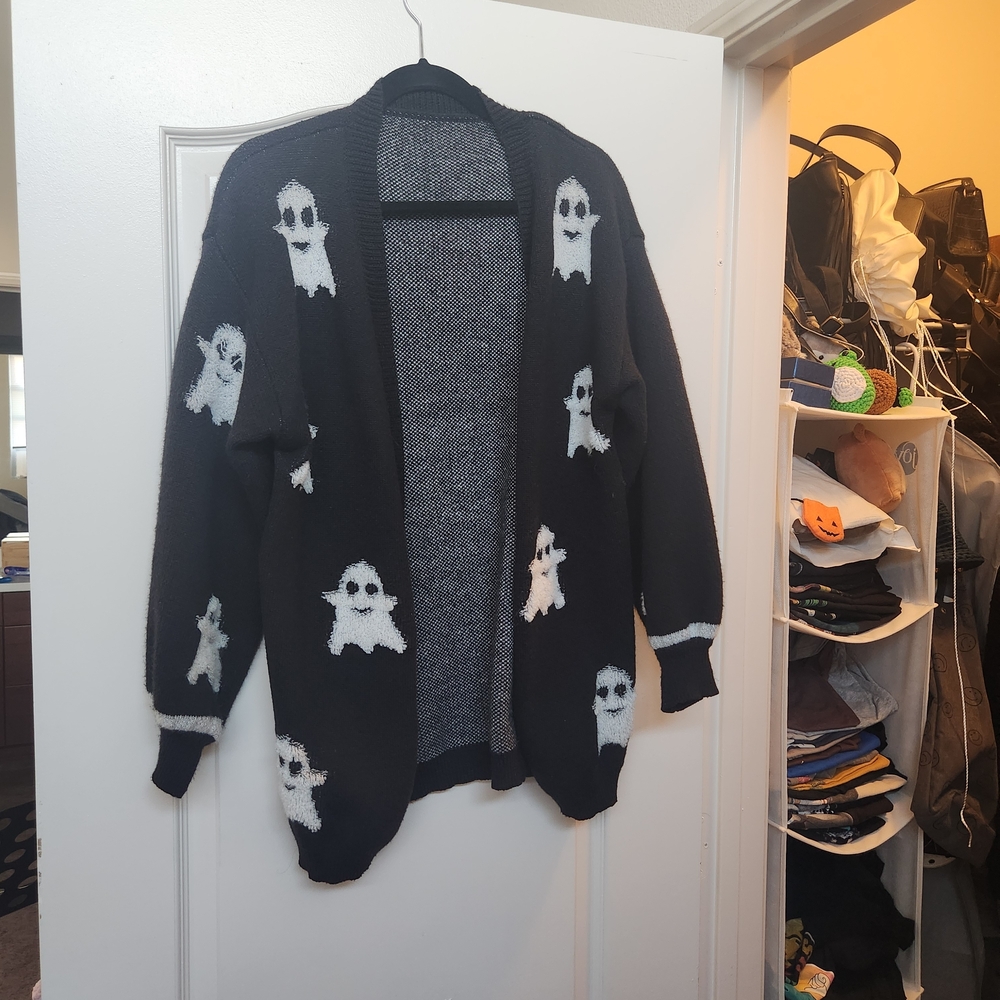 Womens Black Ghost Pattern Sweater